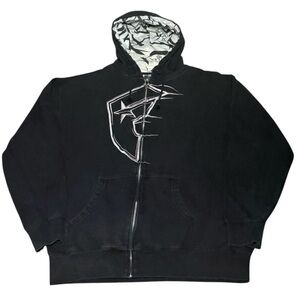 Vintage Y2K Famous Stars & Straps Logo Zip Up Hoodie Sweatshirt Black